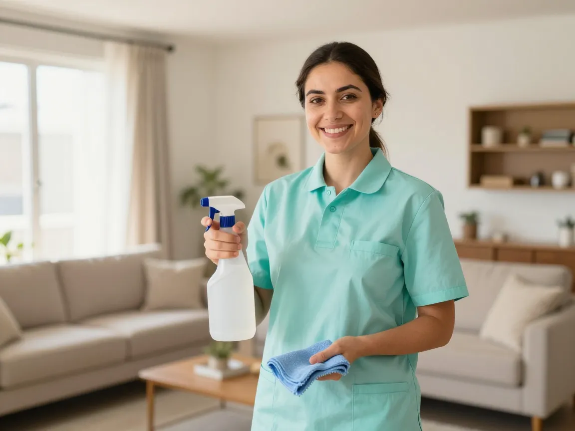 Personal de limpieza profesional listo para trabajar